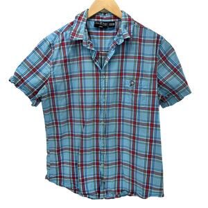 Loungefly Marvel Shirt Mens‎ Medium Blue Plaid Short Sleeve THOR GOD OF THUNDER